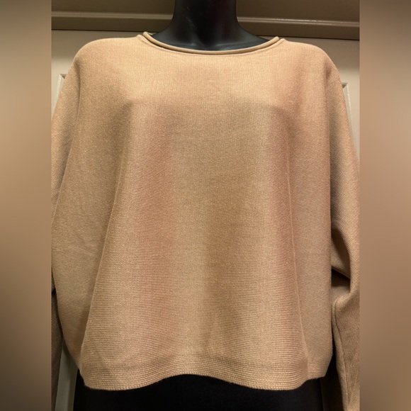 MEROKEETY Women's Tan Crewneck Cropped Sweater size L - Picture 7 of 16